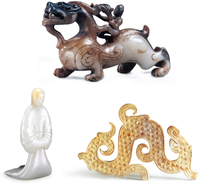 漢代玉神獸、漢代玉人像、戰國龍形佩