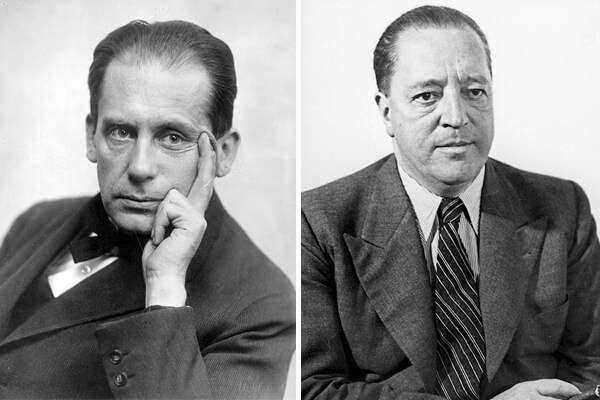 (左)首任校長－建筑師沃爾特．格羅佩斯（Walter+Gropius）。(右)第三任校長Ludwig+Mies+van+der+Rohe也是重要的現代主義建筑師。
